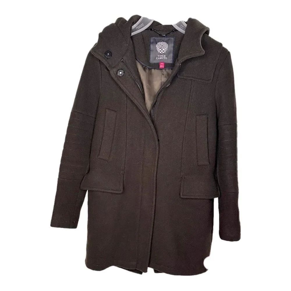 Vince Camuto wool jacket winter coat with hoodie dark green size xs